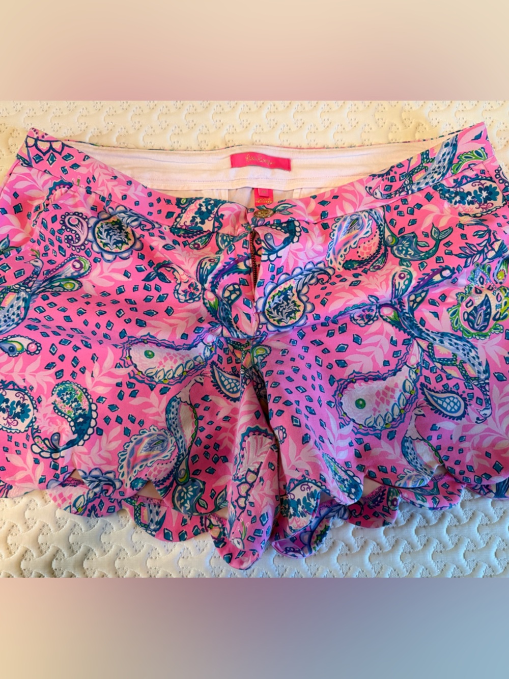 Lilly Pulitzer Pink Paisley Print Shorts with Teal Accents